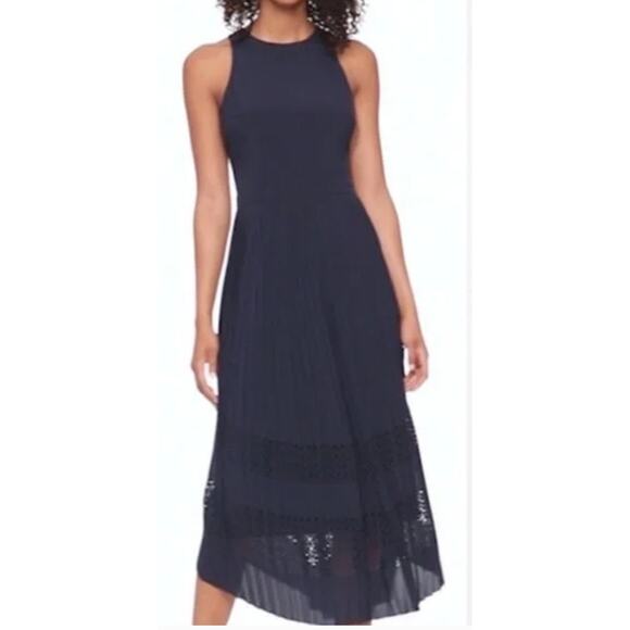 Banana Republic Laser-Cut Curved-Hem Midi Dress Navy Blue Size 0. - Picture 1 of 9